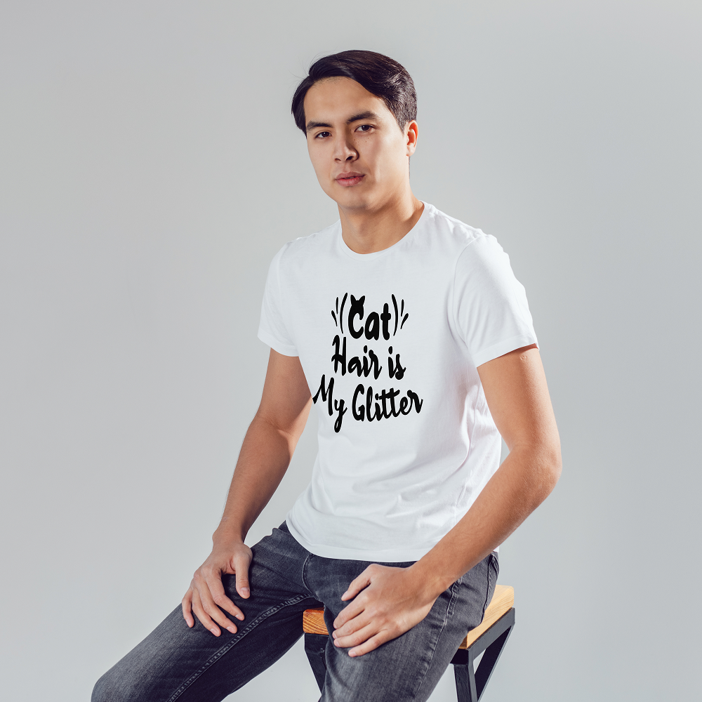 Seek Buy Love Cat Hair Glitter Tee (White)