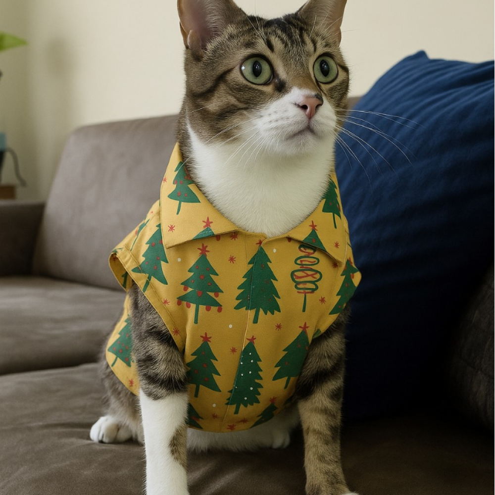 15 Furries Pine Tree Mendous Joy Shirts for Cats (Mustard)