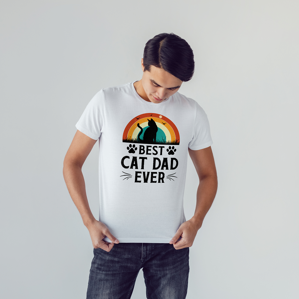 Seek Buy Love Best Cat Dad Ever Regular Tshirt (White)