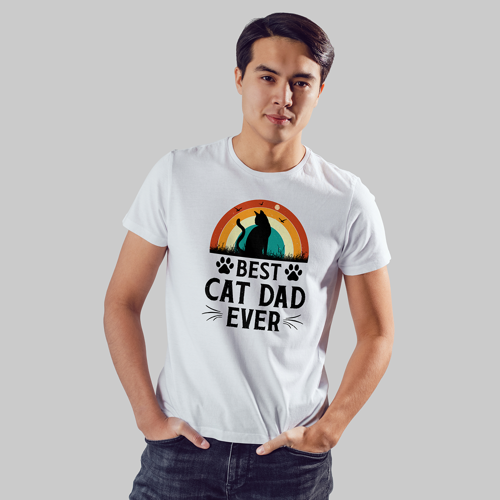 Seek Buy Love Best Cat Dad Ever Regular Tshirt (White)