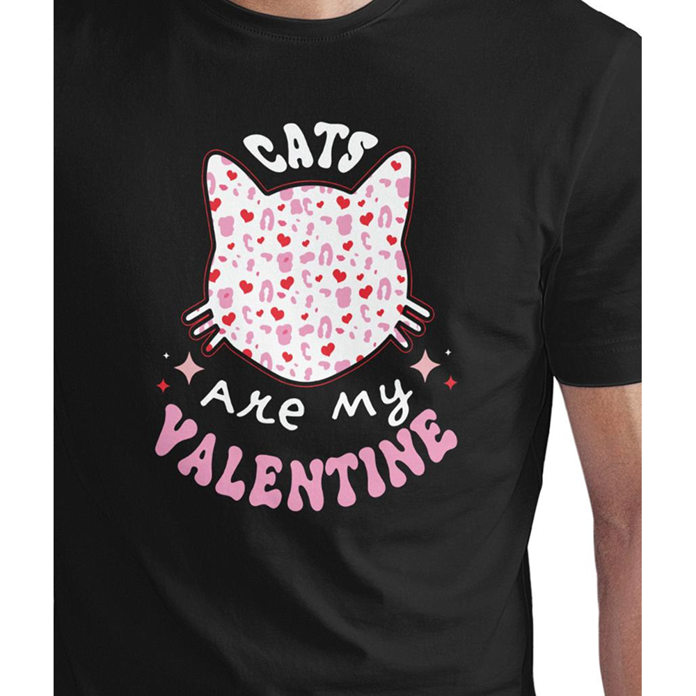 Seek Buy Love Cats Are My Valentine Unisex Tee (Black)