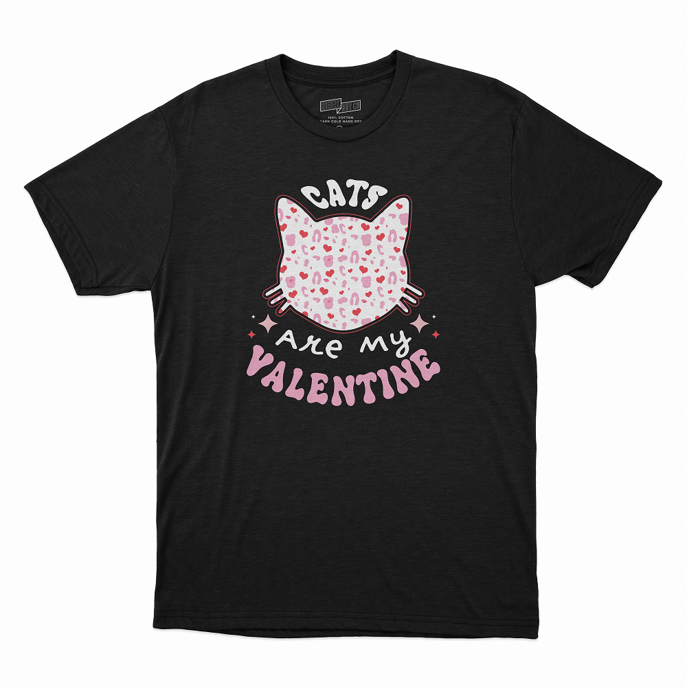 Seek Buy Love Cats Are My Valentine Unisex Tee (Black)