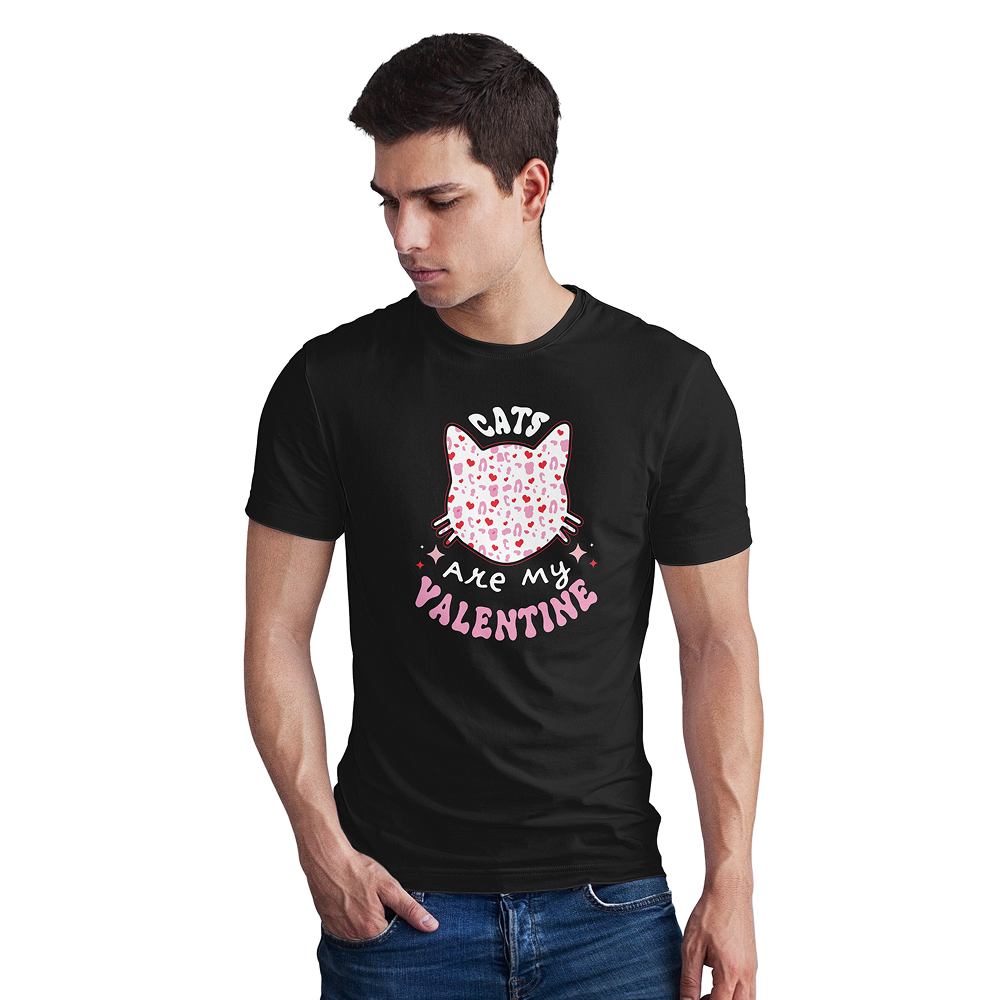 Seek Buy Love Cats Are My Valentine Unisex Tee (Black)