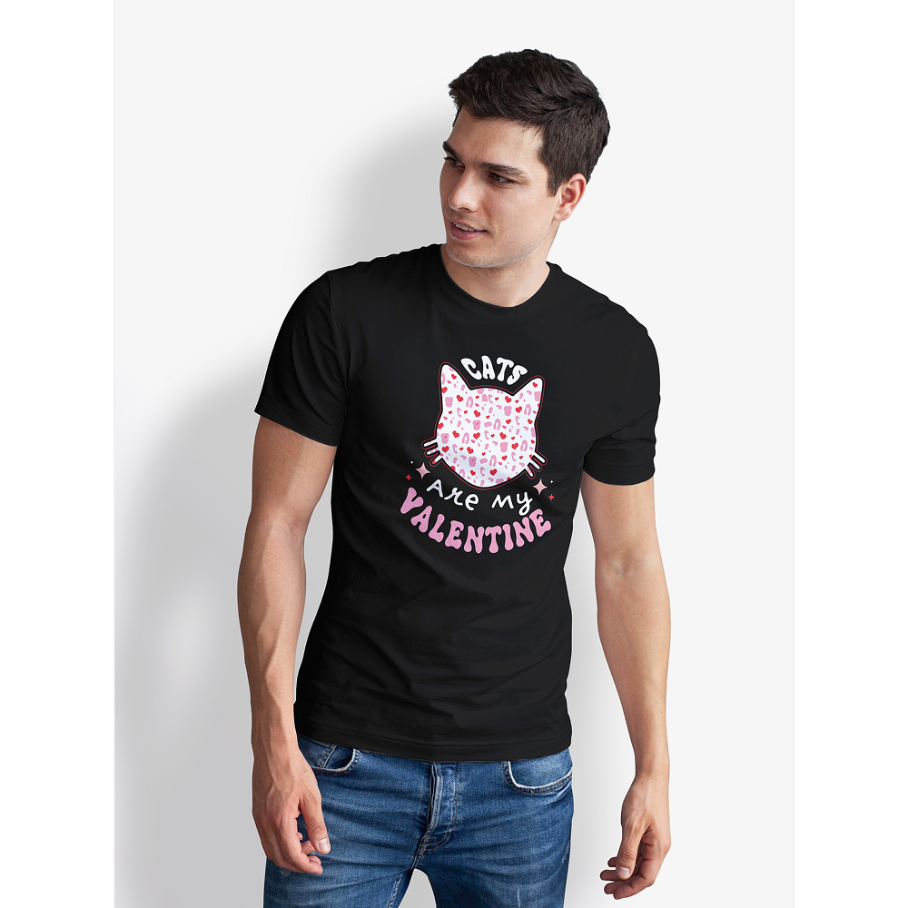 Seek Buy Love Cats Are My Valentine Unisex Tee (Black)