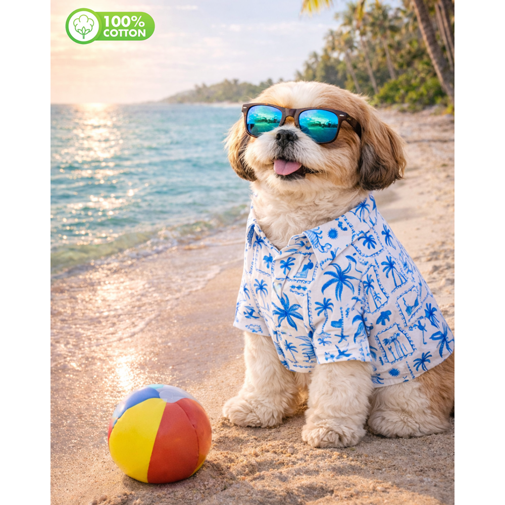 15 Furries Postcard Printed Cotton Shirts for Dogs (Tropical Blue)