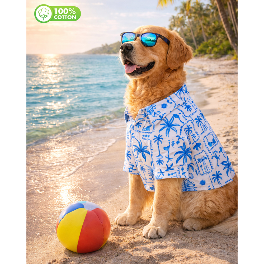 15 Furries Postcard Printed Cotton Shirts for Dogs (Tropical Blue)