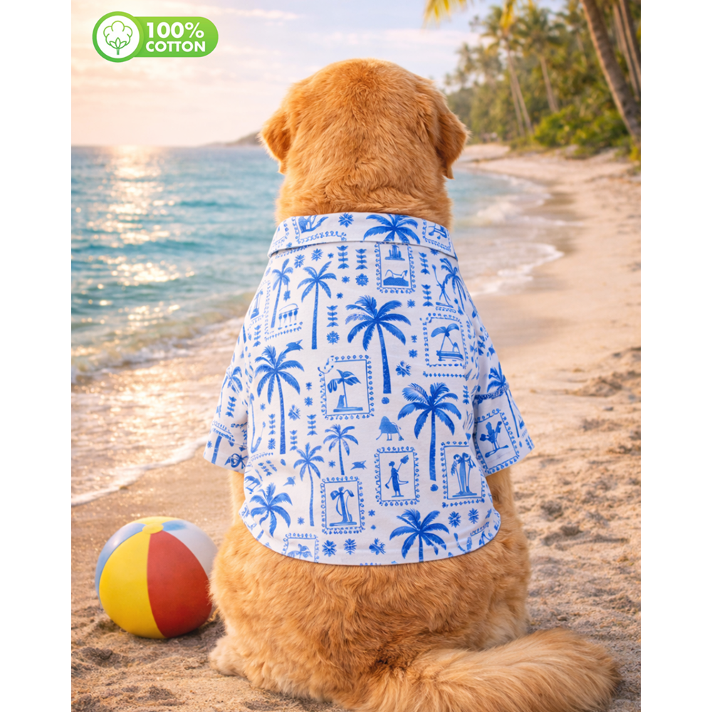 15 Furries Postcard Printed Cotton Shirts for Dogs (Tropical Blue)