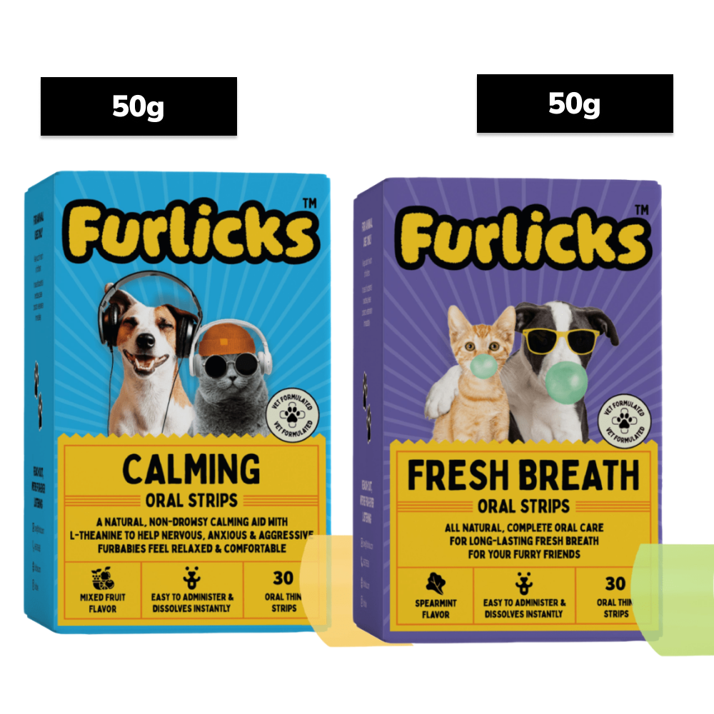 Furlicks Fresh Breath Oral & Calming Aid Health Strips Combo for Cats and Dogs