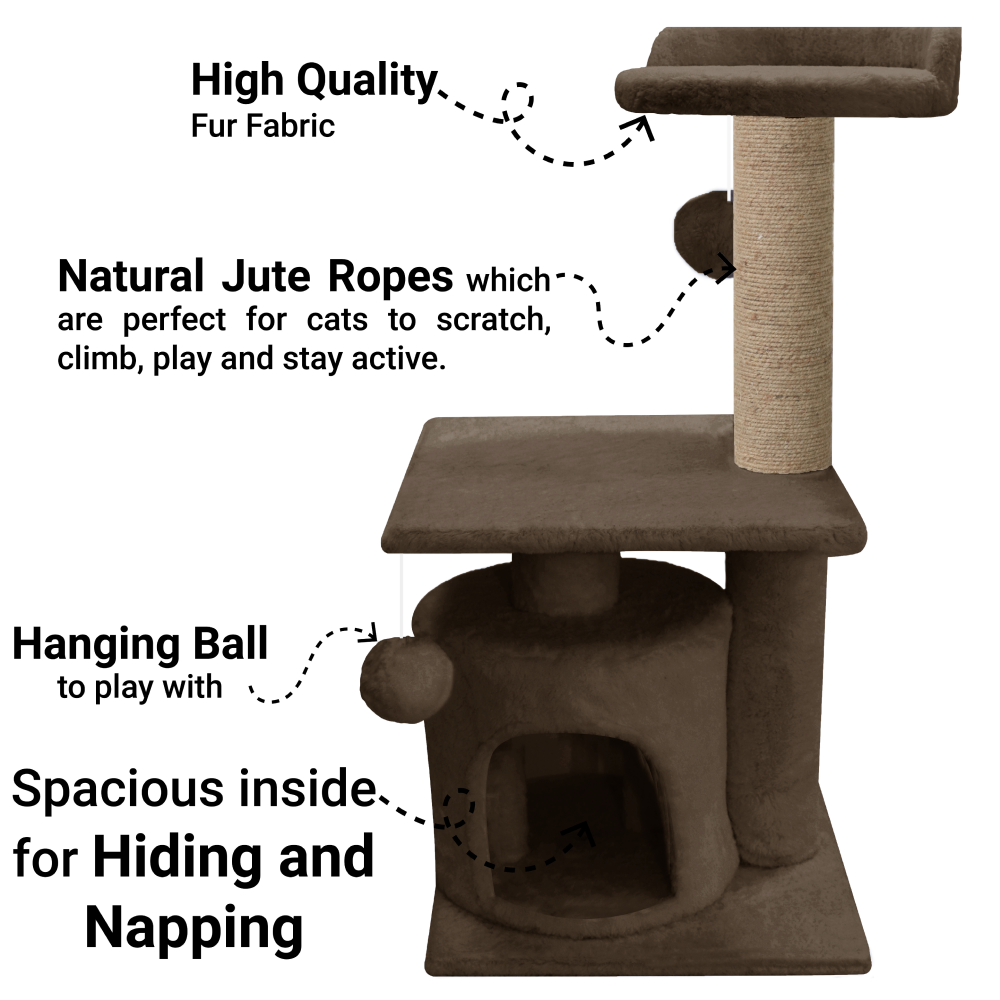 Furrlovers 2 Floor Soft Fur Scratching Post & Cat Tree with Natural Sisal Rope