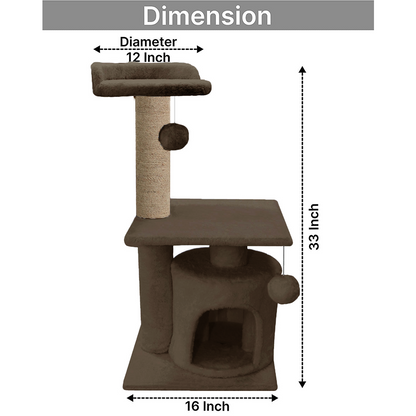 Furrlovers 2 Floor Soft Fur Scratching Post & Cat Tree with Natural Sisal Rope