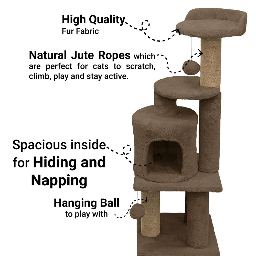 Furrlovers 3 Floor Soft Fur Scratching Post & Cat Tree with Natural Sisal Rope