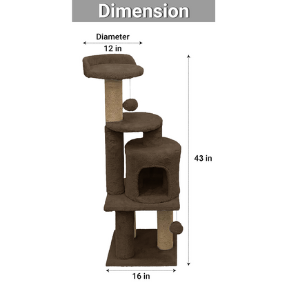 Furrlovers 3 Floor Soft Fur Scratching Post & Cat Tree with Natural Sisal Rope