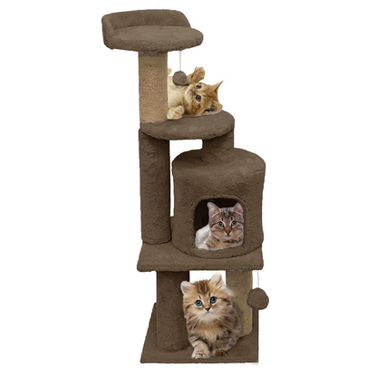 Furrlovers 3 Floor Soft Fur Scratching Post & Cat Tree with Natural Sisal Rope