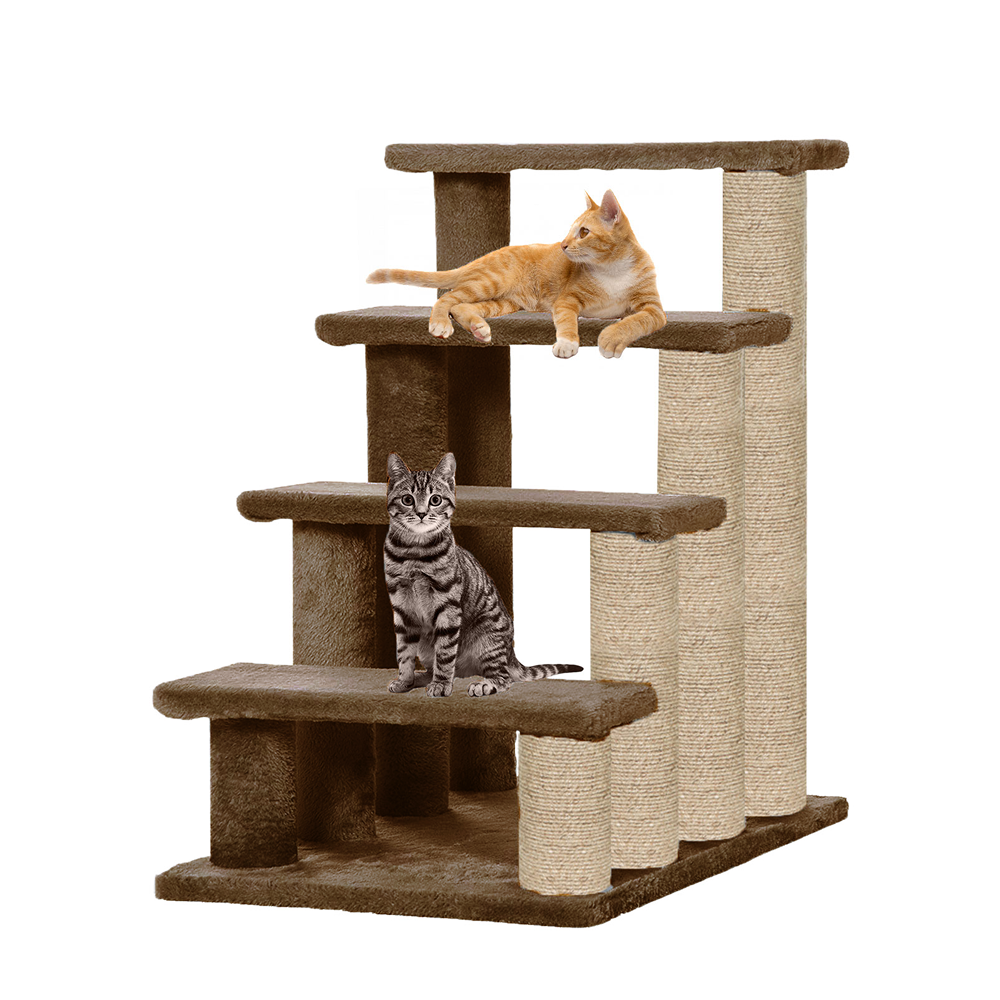Furrlovers 4 Tier Stairs with Jute Scratching Posts and Plush Climbing Steps for Cats