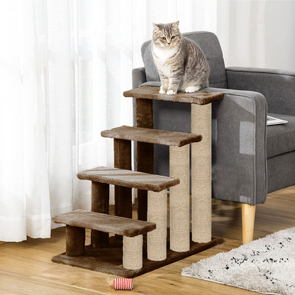 Furrlovers 4 Tier Stairs with Jute Scratching Posts and Plush Climbing Steps for Cats