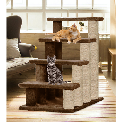 Furrlovers 4 Tier Stairs with Jute Scratching Posts and Plush Climbing Steps for Cats