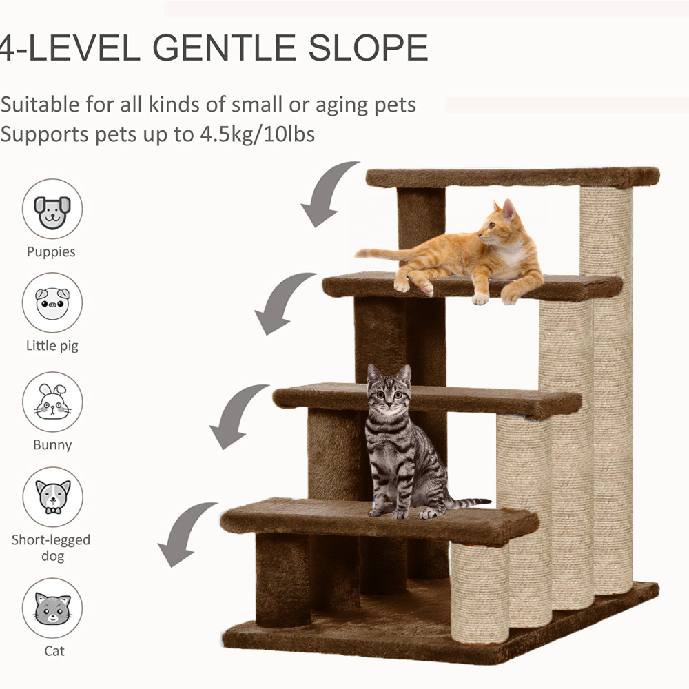 Furrlovers 4 Tier Stairs with Jute Scratching Posts and Plush Climbing Steps for Cats