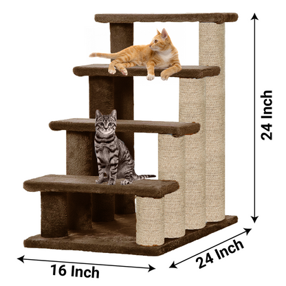 Furrlovers 4 Tier Stairs with Jute Scratching Posts and Plush Climbing Steps for Cats