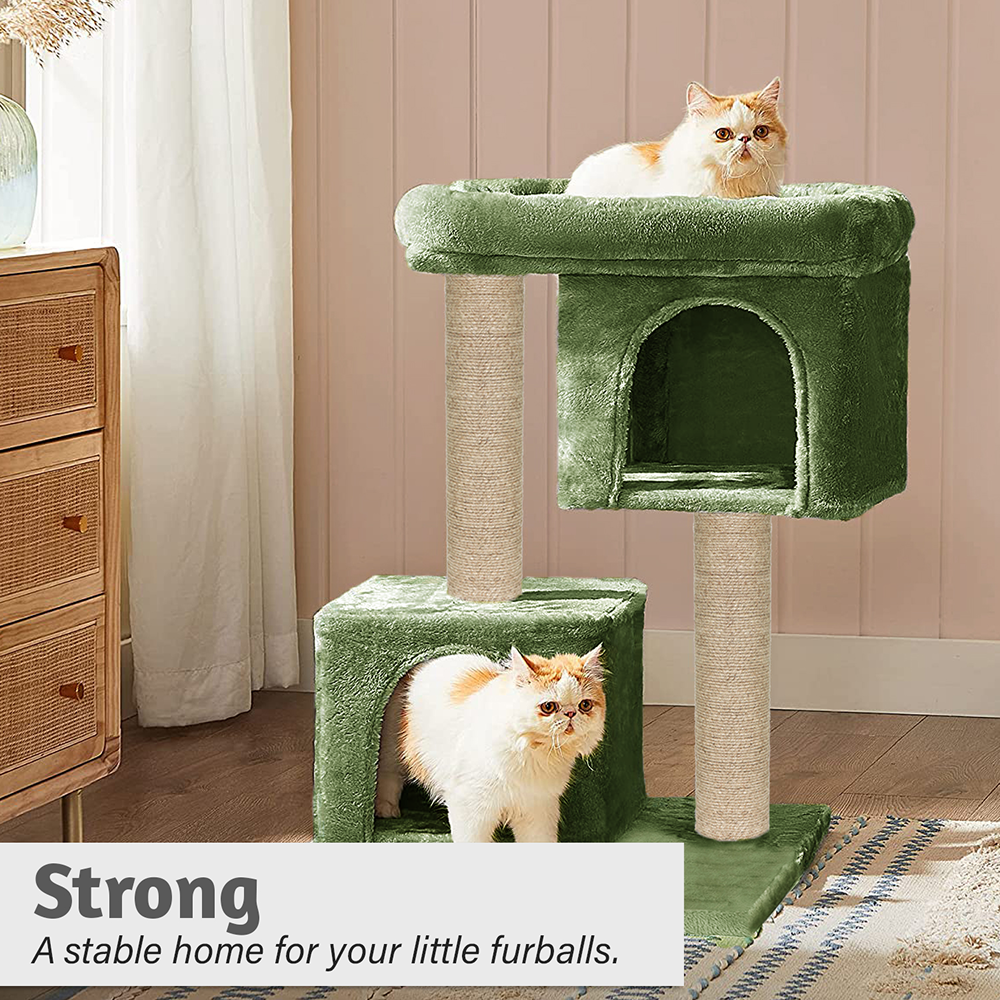 Furrlovers Activity Kitten Tree with Plush Fur Fabric and Detachable Bed (Green)