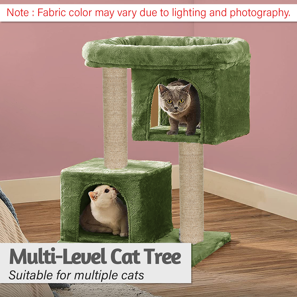 Furrlovers Activity Kitten Tree with Plush Fur Fabric and Detachable Bed (Green)