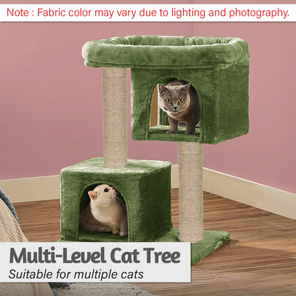 Furrlovers Activity Kitten Tree with Plush Fur Fabric and Detachable Bed (Green)