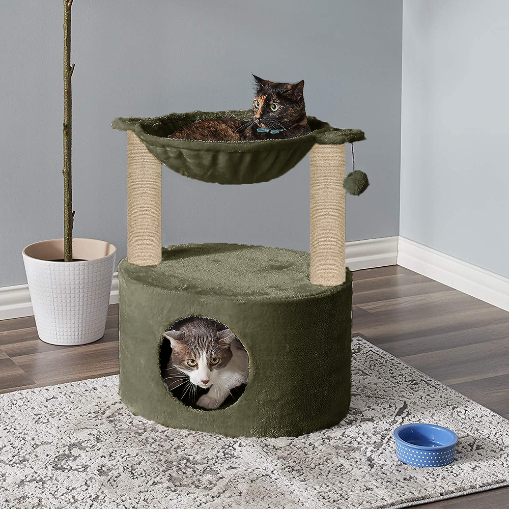 Furrlovers Dual Level Cat Bed and Scratching Post with Hammock (Green)