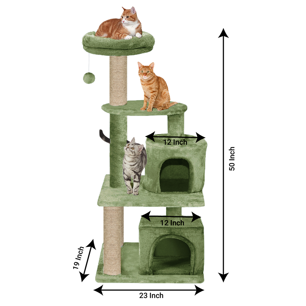 Furrlovers Activity Kitten Tree with Fur Fabric Condo Top Perch and Jute Rope Posts (Green)