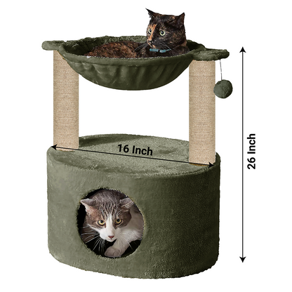 Furrlovers Dual Level Cat Bed and Scratching Post with Hammock (Green)