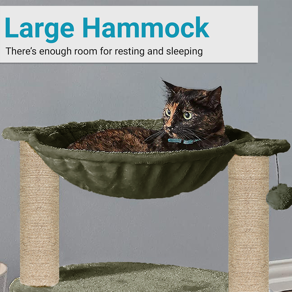 Furrlovers Dual Level Cat Bed and Scratching Post with Hammock (Green)