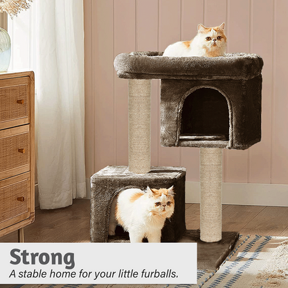 Furrlovers Activity Kitten Tree with Plush Fur Fabric and Detachable Bed (Brown)