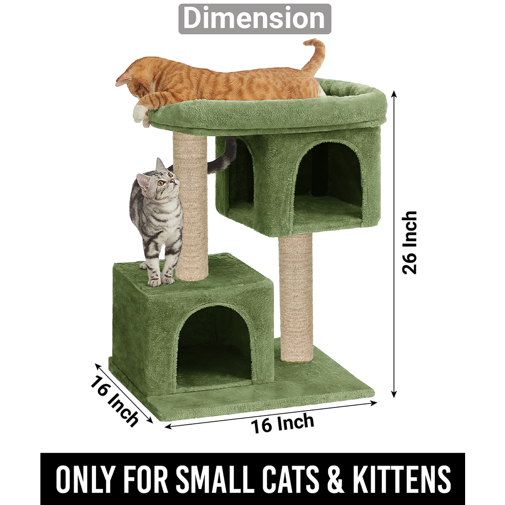 Furrlovers Activity Kitten Tree with Plush Fur Fabric and Detachable Bed (Green)