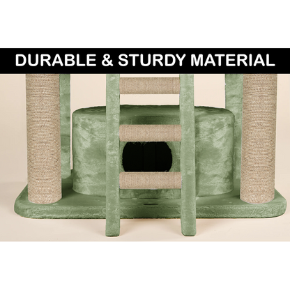 Furrlovers Fur Fabric Cat Tree with Hammocks, Condo & Jute Rope Scratching Posts (Green)