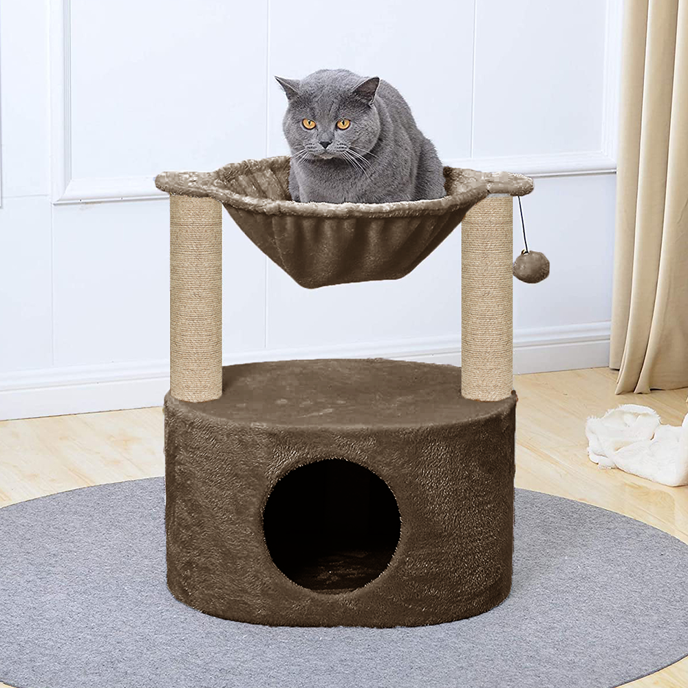 Furrlovers Dual Level Cat Bed and Scratching Post with Hammock (Brown)