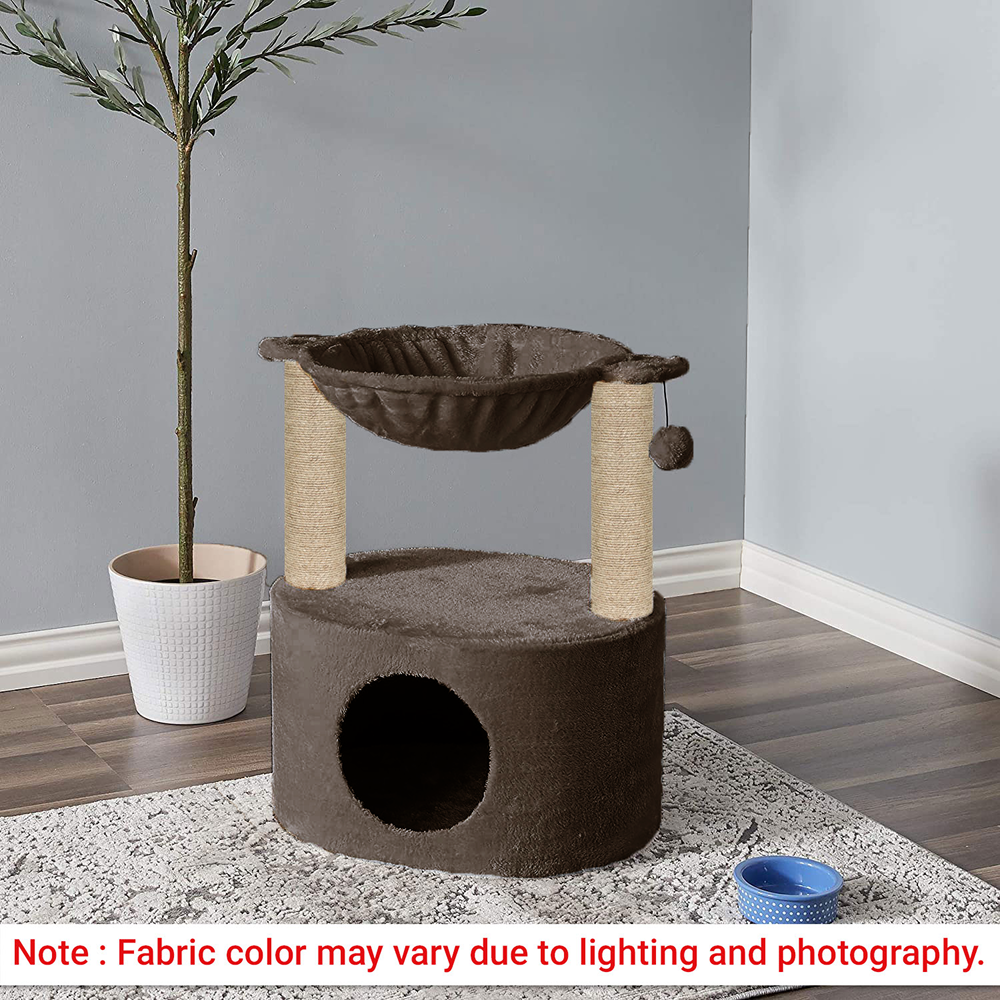 Furrlovers Dual Level Cat Bed and Scratching Post with Hammock (Brown)