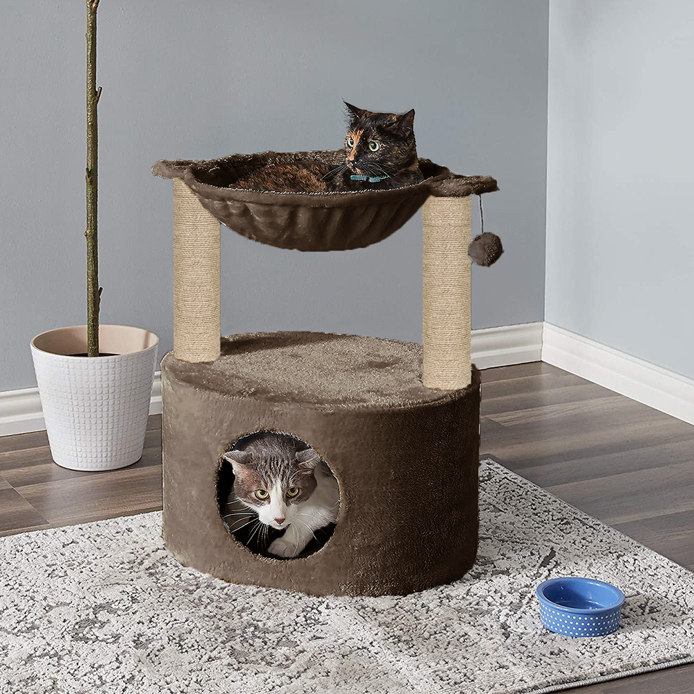 Furrlovers Dual Level Cat Bed and Scratching Post with Hammock (Brown)