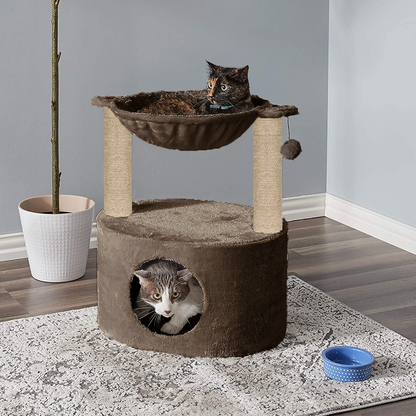 Furrlovers Dual Level Cat Bed and Scratching Post with Hammock (Brown)