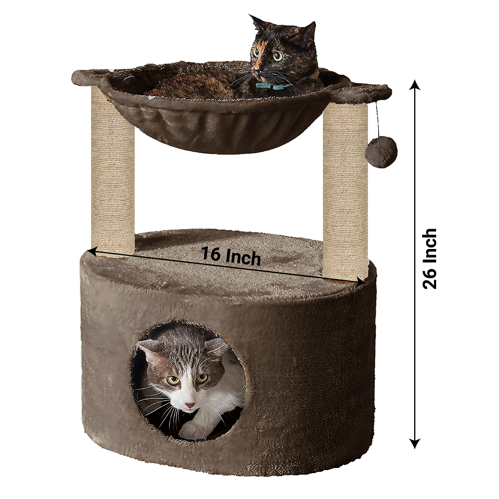 Furrlovers Dual Level Cat Bed and Scratching Post with Hammock (Brown)