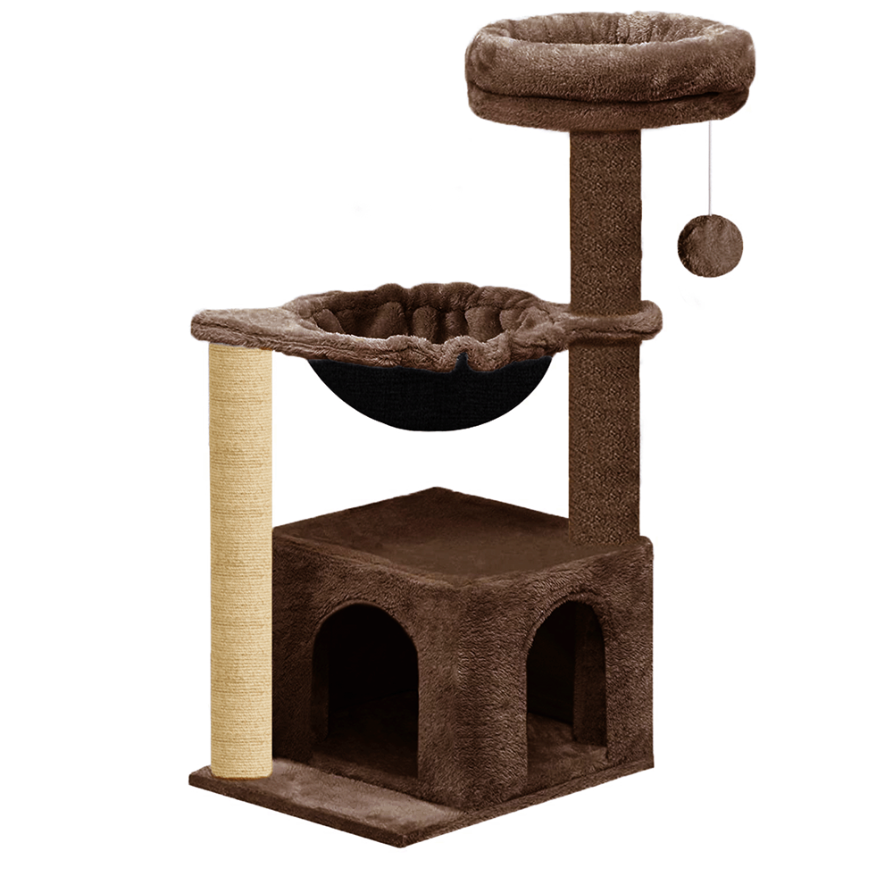 Furrlovers Cat Condo Activity Tree with Jute Scratcher, Hammock & Ball Toy (Brown)