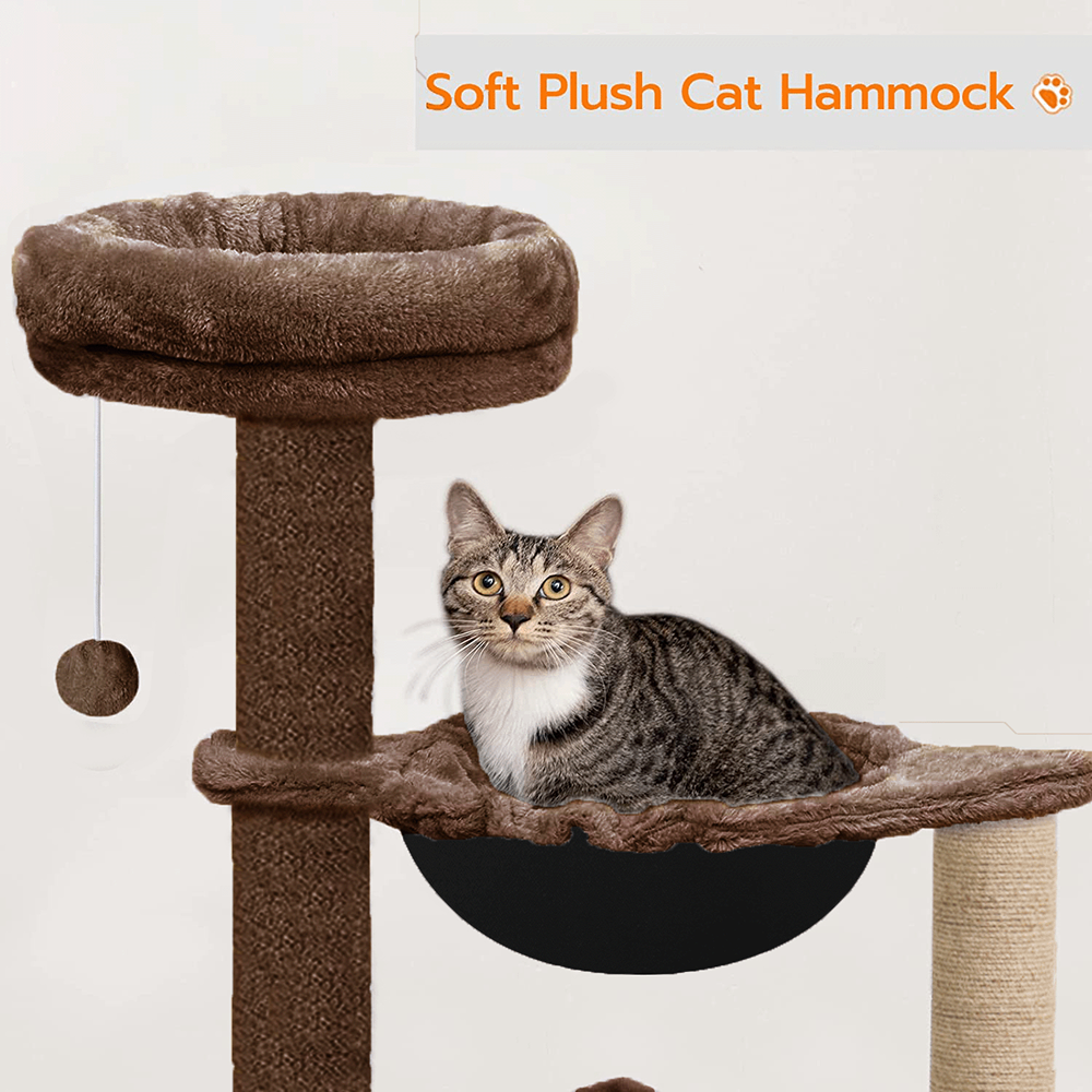 Furrlovers Cat Condo Activity Tree with Jute Scratcher, Hammock & Ball Toy (Brown)