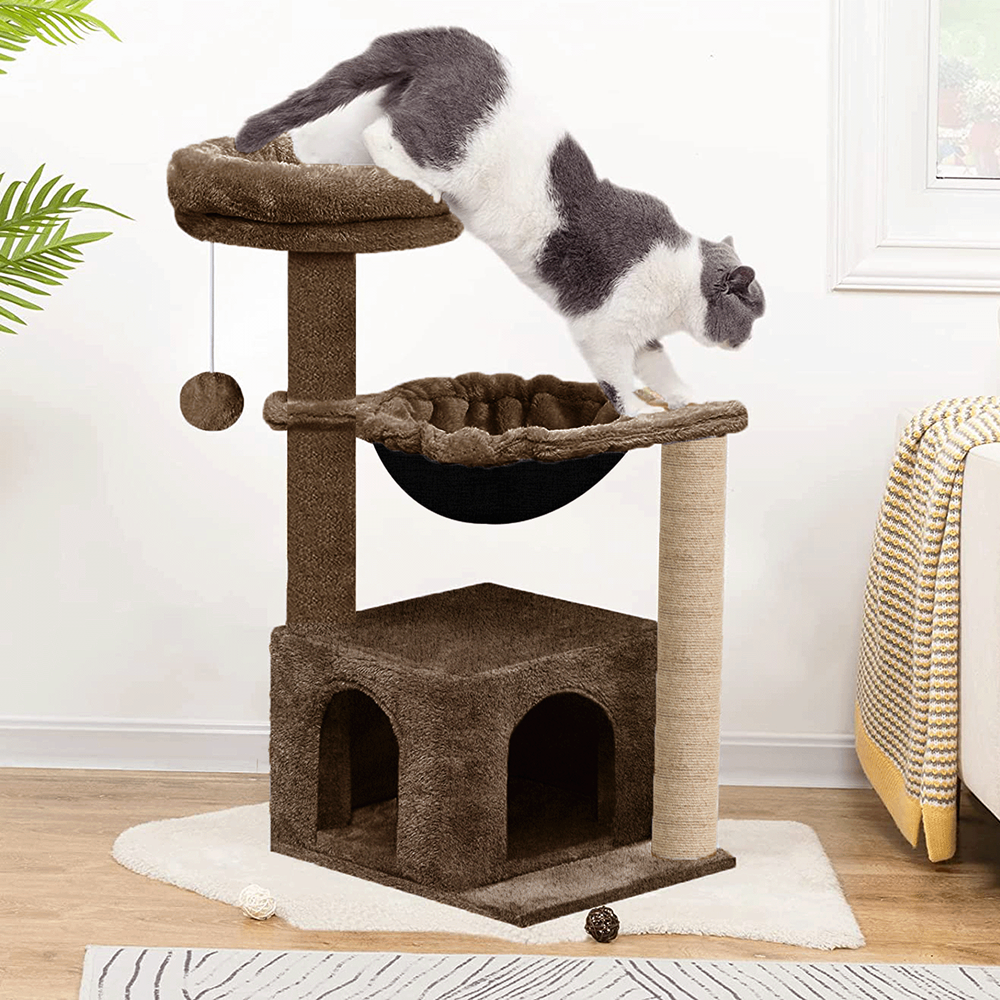 Furrlovers Cat Condo Activity Tree with Jute Scratcher, Hammock & Ball Toy (Brown)
