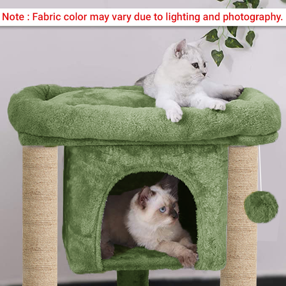 Furrlovers Cat & Kitten Scratching Post Activity Tree with Plush Fur, Jute Rope & Detachable Bed (Green)