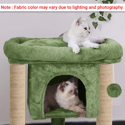 Furrlovers Cat & Kitten Scratching Post Activity Tree with Plush Fur, Jute Rope & Detachable Bed (Green)