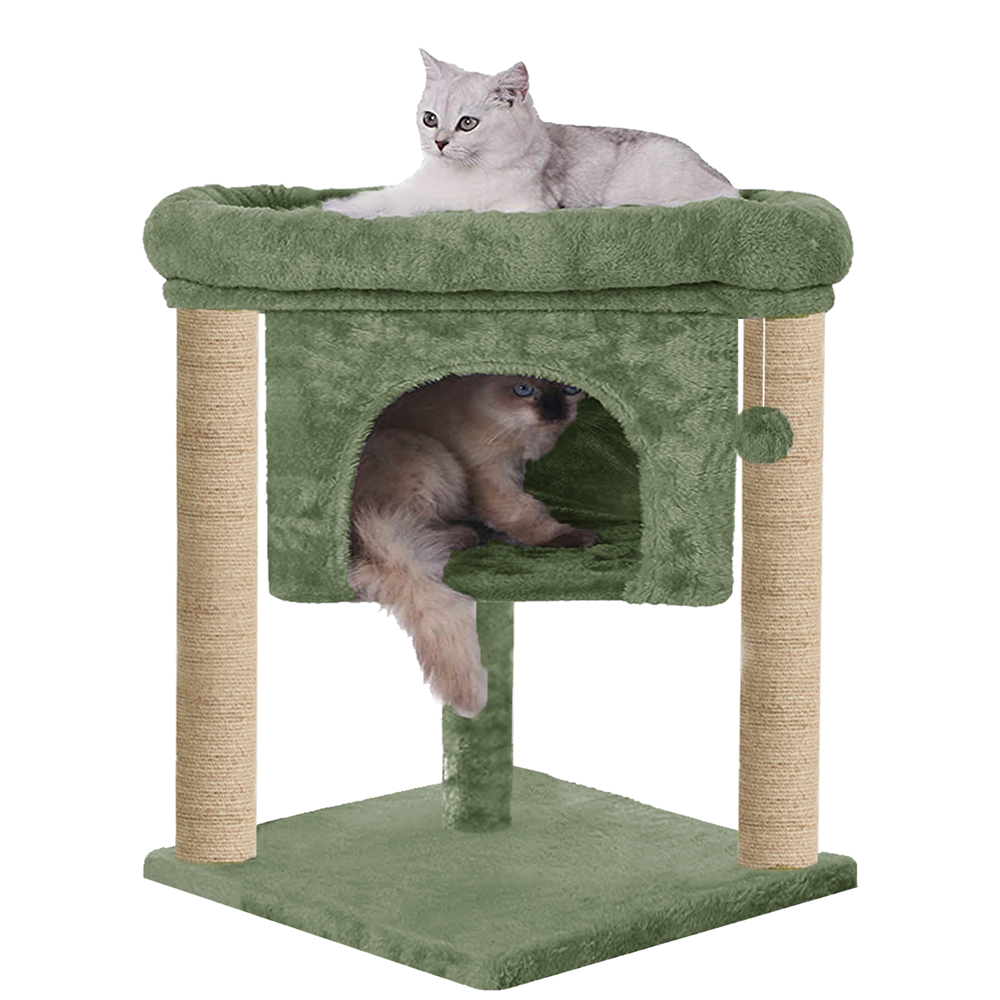 Furrlovers Cat & Kitten Scratching Post Activity Tree with Plush Fur, Jute Rope & Detachable Bed (Green)