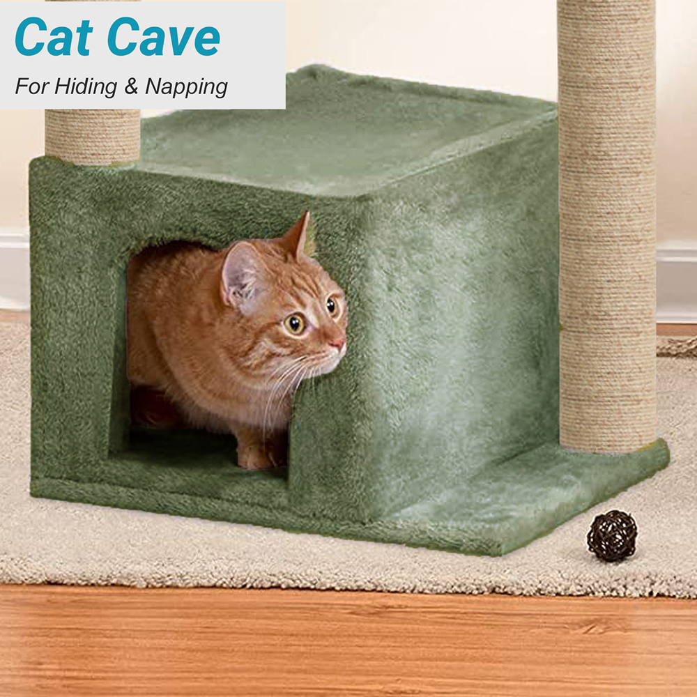 Furrlovers Cat Condo Activity Tree with Jute Scratcher, Hammock & Ball Toy (Green)