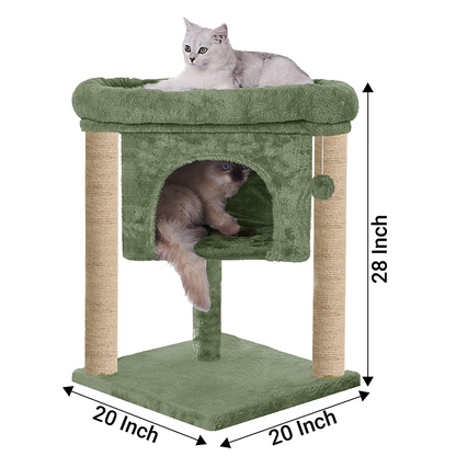 Furrlovers Cat & Kitten Scratching Post Activity Tree with Plush Fur, Jute Rope & Detachable Bed (Green)
