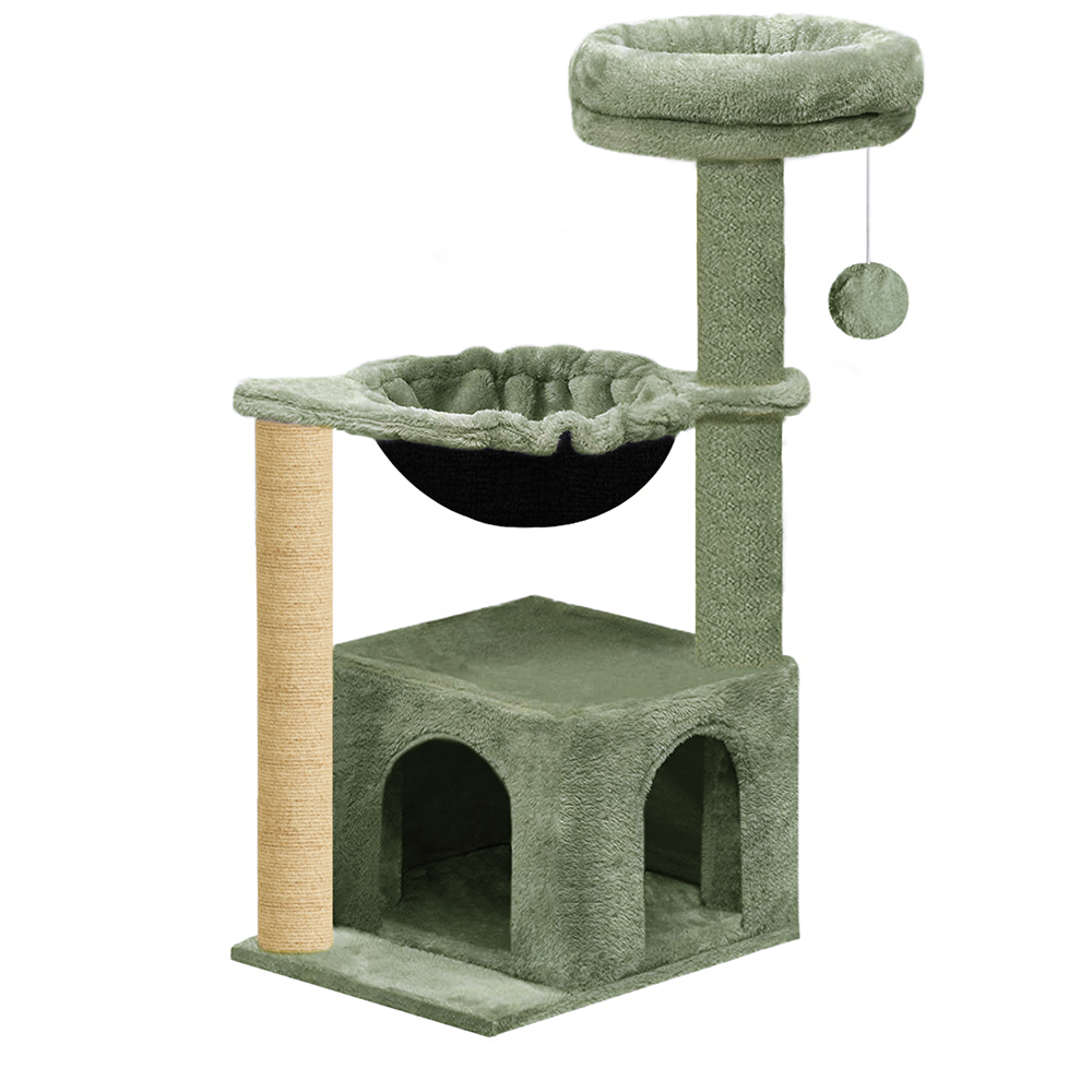 Furrlovers Cat Condo Activity Tree with Jute Scratcher, Hammock & Ball Toy (Green)
