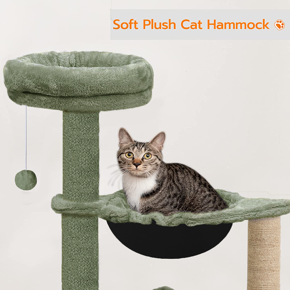 Furrlovers Cat Condo Activity Tree with Jute Scratcher, Hammock & Ball Toy (Green)