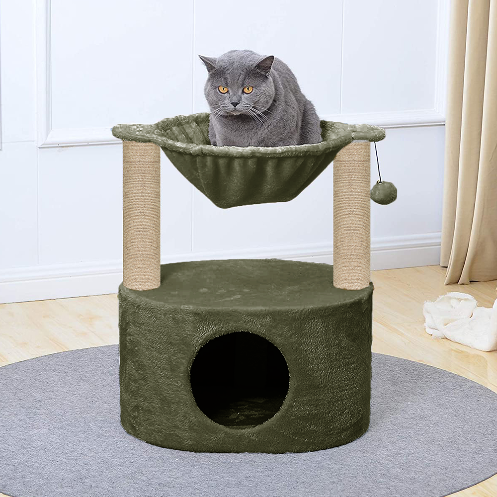 Furrlovers Dual Level Cat Bed and Scratching Post with Hammock (Green)
