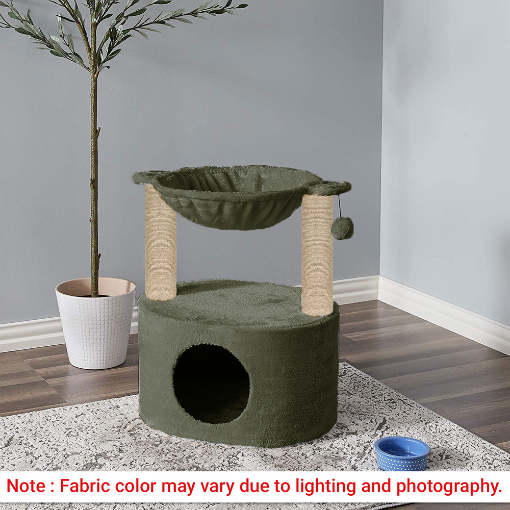 Furrlovers Dual Level Cat Bed and Scratching Post with Hammock (Green)