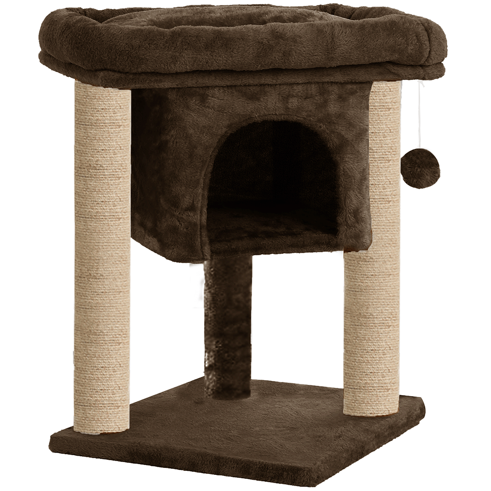 Furrlovers Cat & Kitten Scratching Post Activity Tree with Plush Fur, Jute Rope & Detachable Bed (Brown)